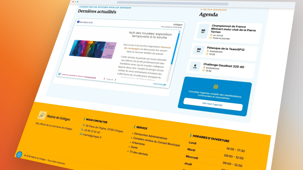 Capture d'écran du site de la mairie de Grièges réalisé par Francelink